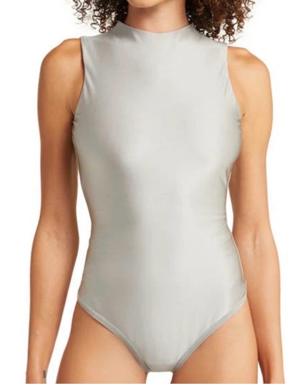 SKIMS Disco Sleeveless Mock Neck
Thong Bodysuit Gray Silver Size 2X